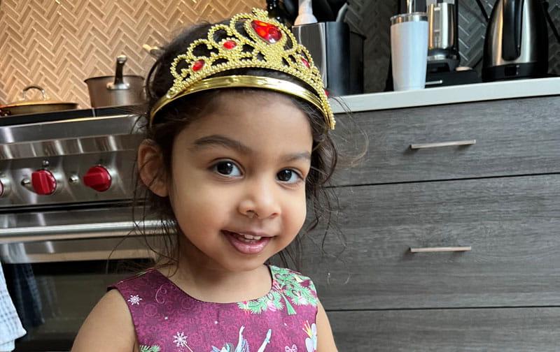 Savera wearing princess crown